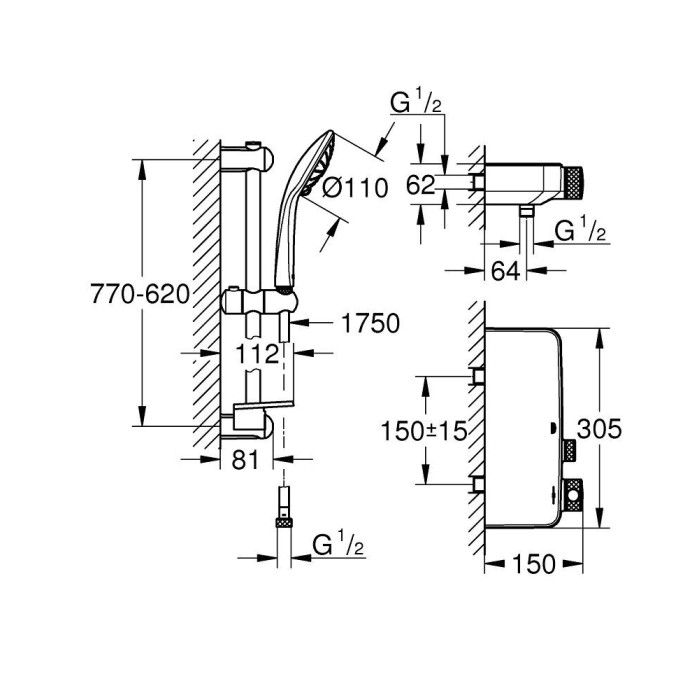 Термостат для душа GROHE Grohtherm SmartControl и душевой гарнитур Euphoria 110 Massage (34721000)