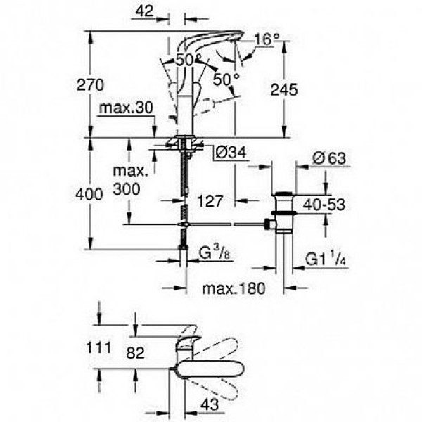 Grohe Eurostyle Смеситель однорычажный для раковины L-Size (23718003)