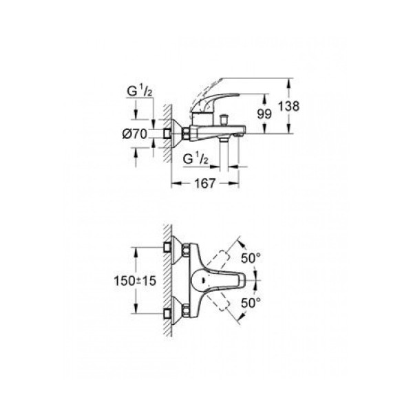 Grohe BauCurve Смеситель однорычажный для ванны (32806000)