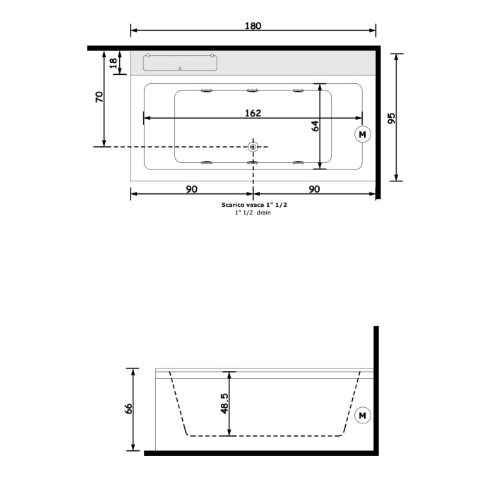 Gruppo Treesse Quadra mts Ванна 180x95xh68 см Gruppo Treesse Quadra mts Ванна 180x95xh68 см