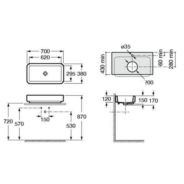 Раковина накладная на столешницу Roca Element A327572000