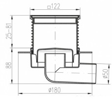G425 N XL Двухкорпусный трап с гор. подключением DN50, h-113-169 mm, решетка Квадраты, с сухим сифоном