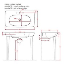 Керамическая раковина 90 см Artceram Civitas, green acquarello (CIL002 35;00)