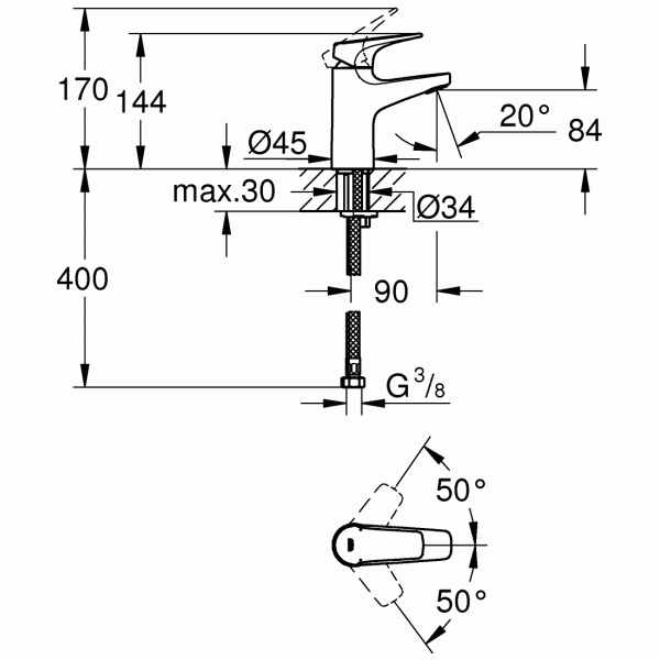 Grohe BauFlow Смеситель однорычажный для раковины S-Size (23752000)