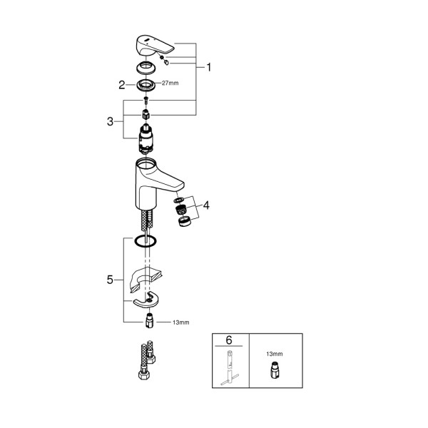 Grohe BauFlow Смеситель однорычажный для раковины S-Size (23752000)