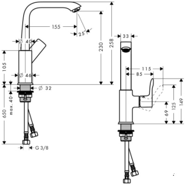 Смеситель для раковины Hansgrohe Metris 230 (31081000) без донного клапана