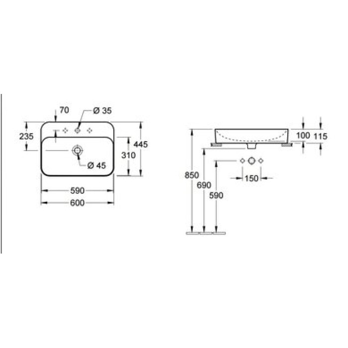 Керамическая раковина Villeroy & Boch Finion CeramicPlus 414260R1