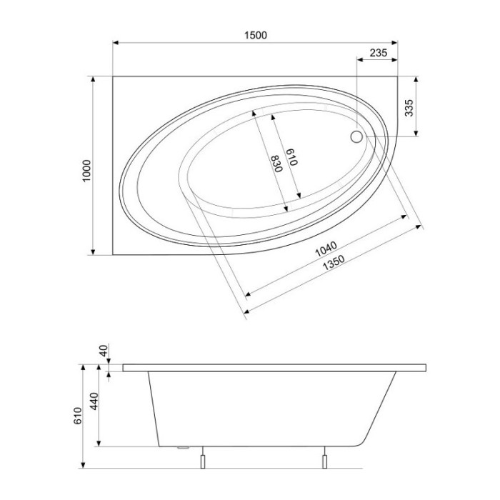 Ванна акриловая 150*100см ROCA ORBITA A24T201000 с ножками