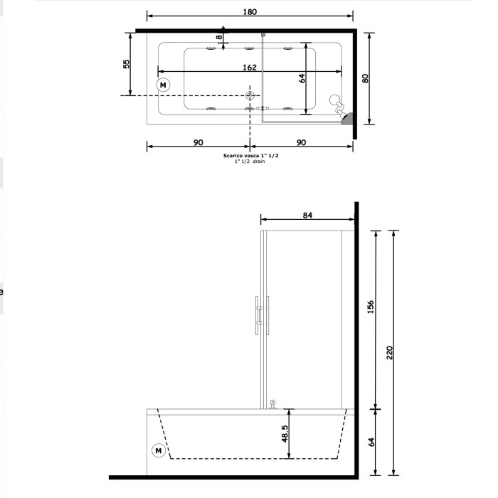 Gruppo Treesse Quadra Box Easy 2 Ванна 180x80x221 см Gruppo Treesse Quadra Box Easy 2 Ванна 180x80x221 см