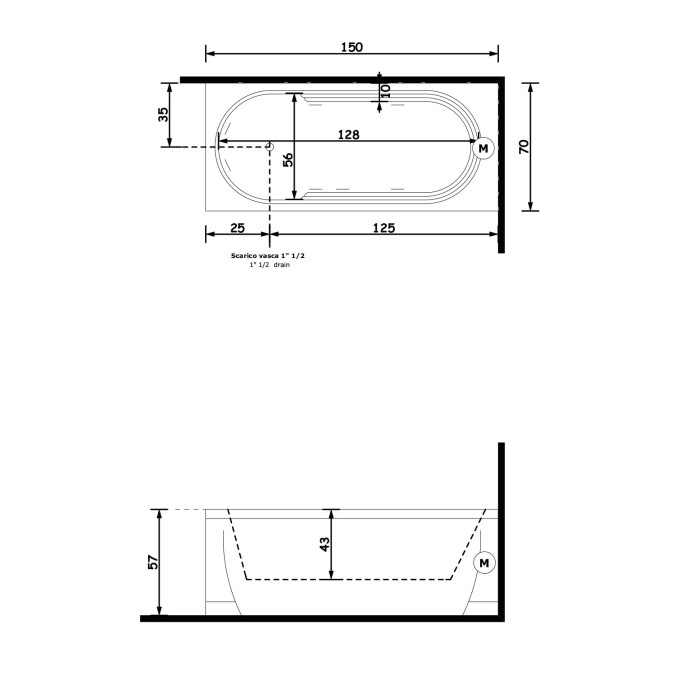 Gruppo Treesse Cristina Ванна прямоугольная 150x70xh57 см