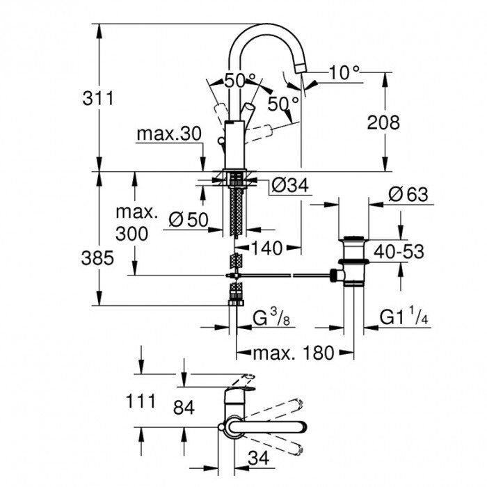 Grohe Eurosmart Смеситель однорычажный для раковины L-Size (23537002) Grohe Eurosmart Смеситель однорычажный для раковины L-Size (23537002)