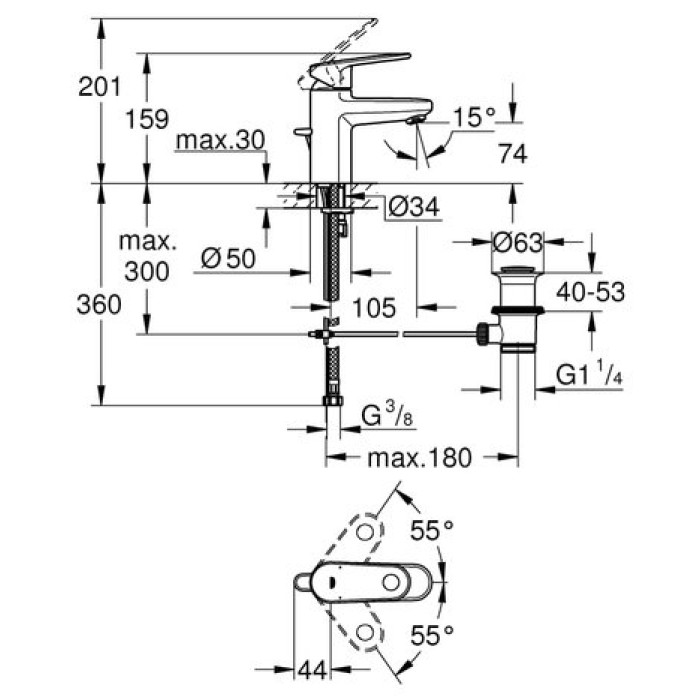 Смеситель для раковины Grohe Europlus S-Size 3261200E Смеситель для раковины Grohe Europlus S-Size 3261200E