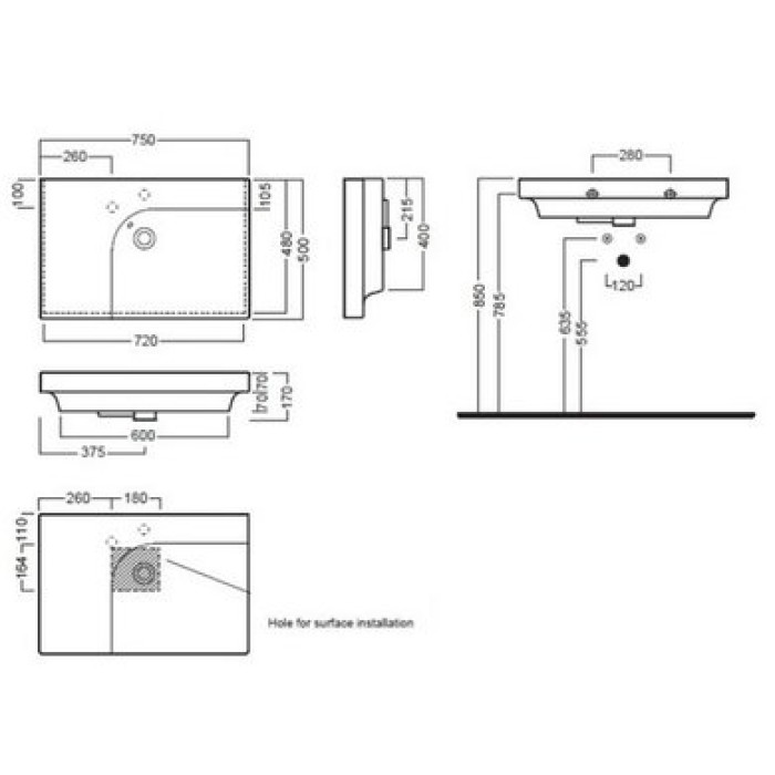 Керамическая раковина 75 см Hatria Grandangolo, белый (YxET01) Керамическая раковина 75 см Hatria Grandangolo, белый (YxET01)