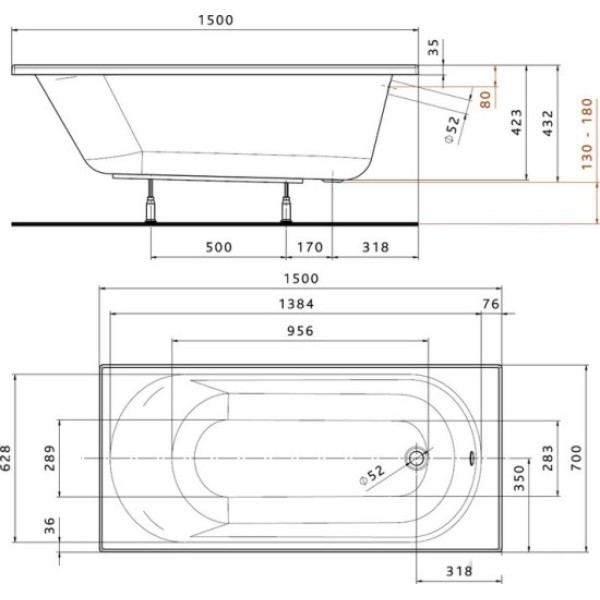 Ванна акриловая Kolo Opal Plus 150x70 XWP135000N