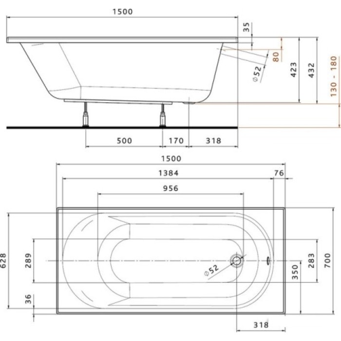 Ванна акриловая Kolo Opal Plus 150x70 XWP135000N Ванна акриловая Kolo Opal Plus 150x70 XWP135000N