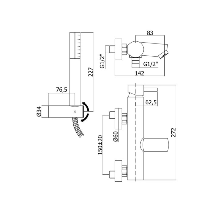 Настенный смеситель для ванны Paffoni Stick (SK023CR)