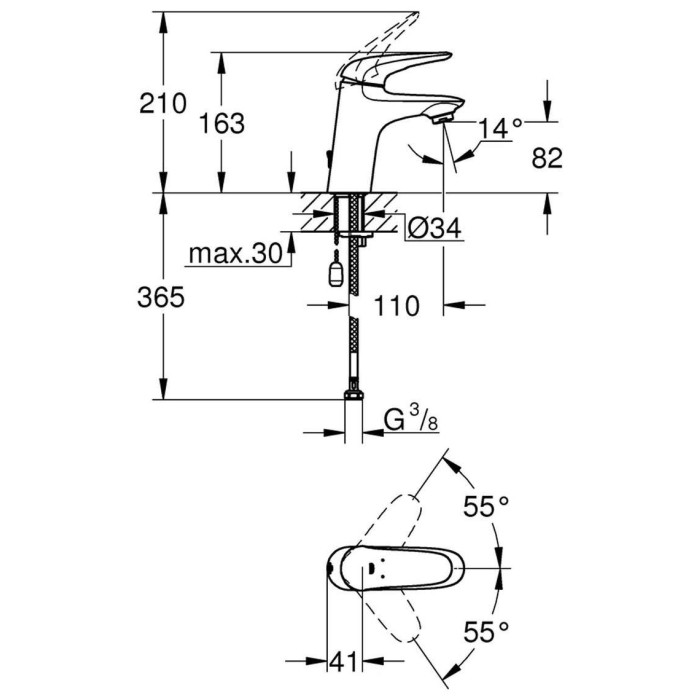 Grohe Eurostyle Смеситель однорычажный для раковины с цепочкой S-Size (23713003)