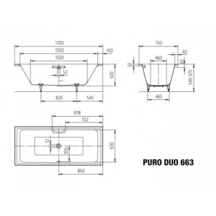Ванна KALDEWEI PURO DUO 170x75 266300013001 Ванна KALDEWEI PURO DUO 170x75 266300013001