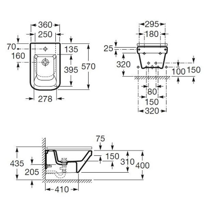 Биде подвесное Roca Dama-N A357785000 Биде подвесное Roca Dama-N A357785000