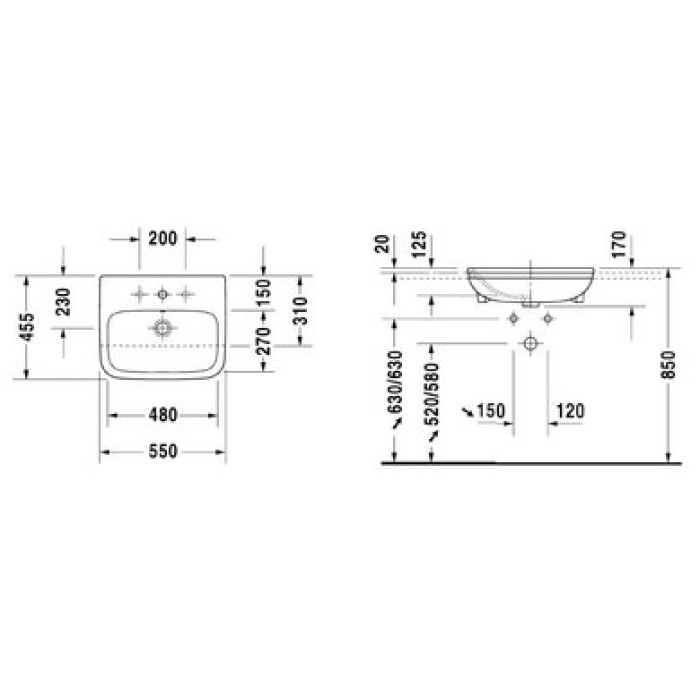 Плитка керамогранит Керамическая раковина 55 см Duravit DuraStyle 0375550000 для пола