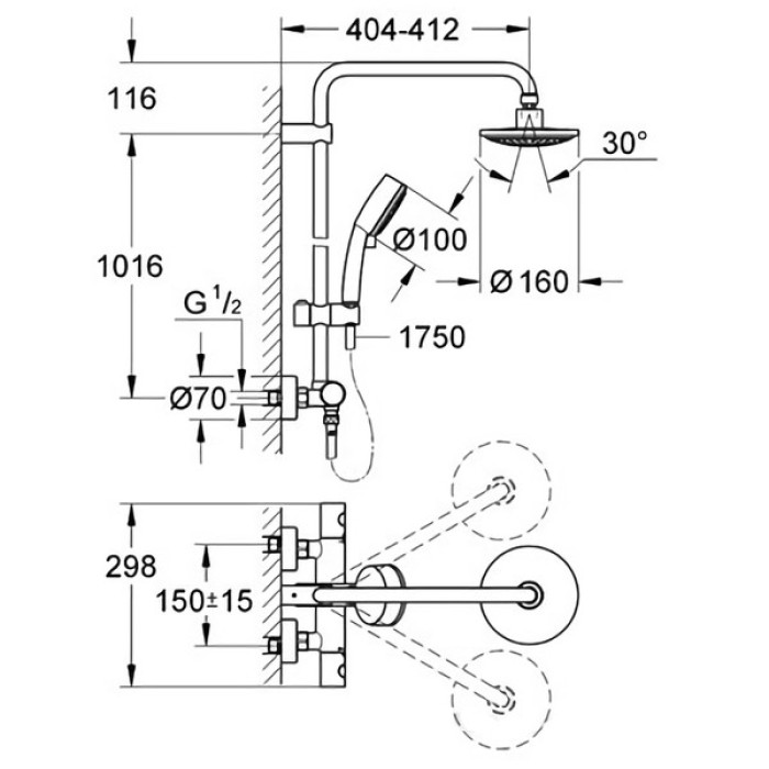 Плитка керамогранит Grohe Vitalio Start 160 Душевая система с термостатом 26556000 для пола