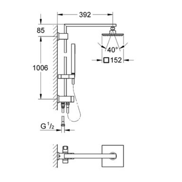 Плитка керамогранит Grohe Euphoria Cube System 150 Душевая система 27696000 для пола