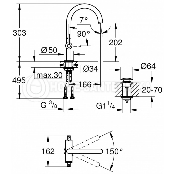 Grohe Atrio new Смеситель для раковины на одно отверстие L-Size (21022DC3)