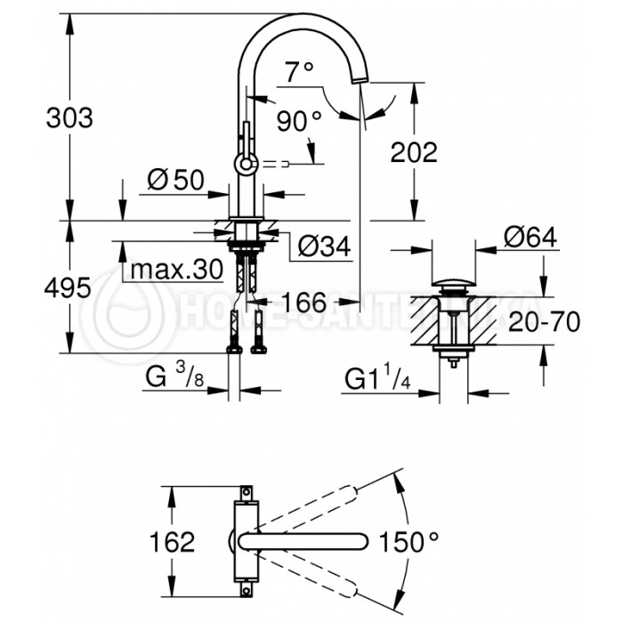 Grohe Atrio new Смеситель для раковины на одно отверстие L-Size (21022DC3)