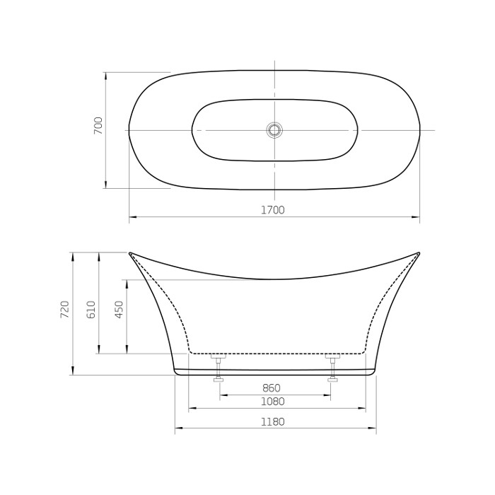 Ванна акриловая 170*70см ROCA HARMONY A24T273000 с ножками и сифоном
