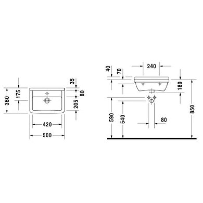 Плитка керамогранит Керамическая раковина Med 50 см Duravit Starck 3 0307500000 для пола