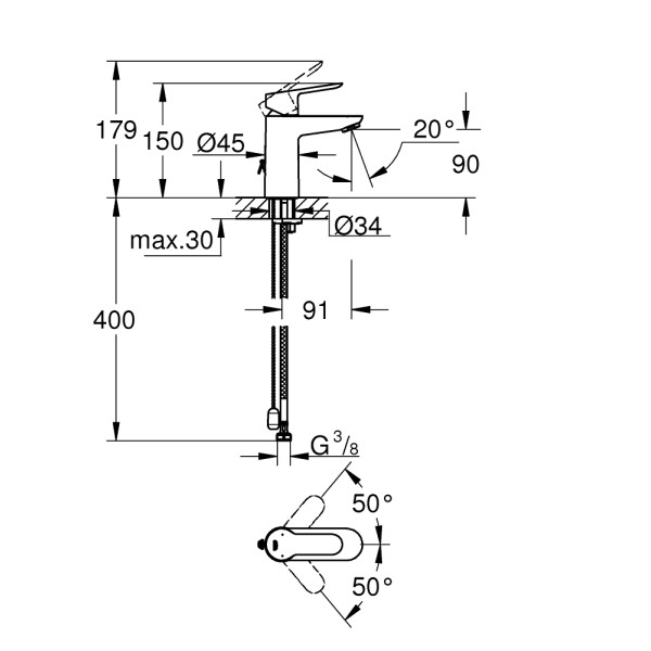 Grohe BauEdge Смеситель однорычажный для раковины S-Size (23329000)