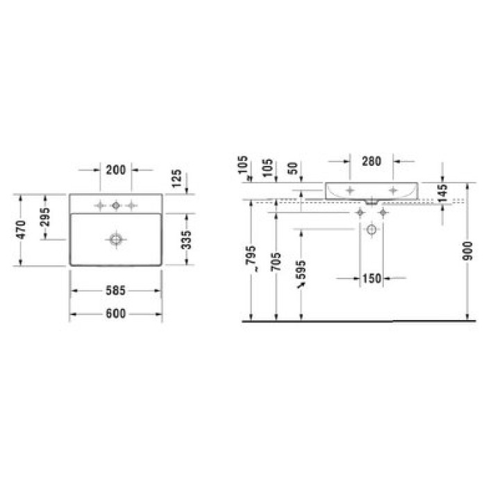 Плитка керамогранит Керамическая раковина 60 см Duravit DuraSquare 2353600071 для пола