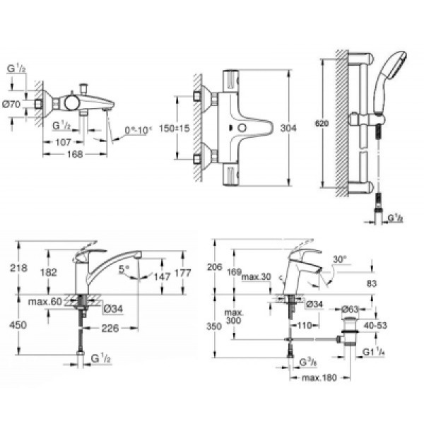 Набор смесителей для ванны Grohe Grohtherm 800 345534