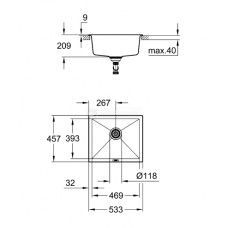 Мойдка для кухни Grohe 533x457 мм, Granite Black (31654AP0)