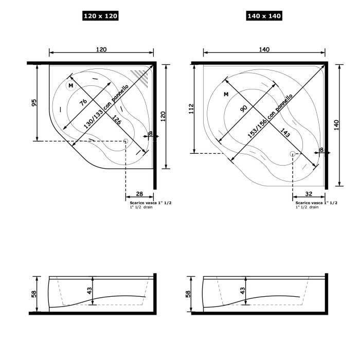 Gruppo Treesse Aurora Ванна угловая в современном стиле 120x120xh58 см