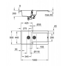 Мойдка для кухни Grohe 1000х500 мм, Granite Grey (31646AT0)