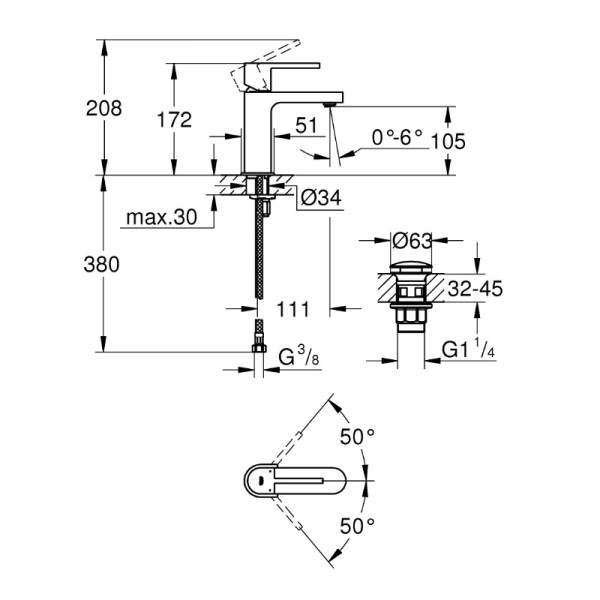 Grohe Plus Смеситель однорычажный для раковины S-Size + нажимной донный клапан (33163003)