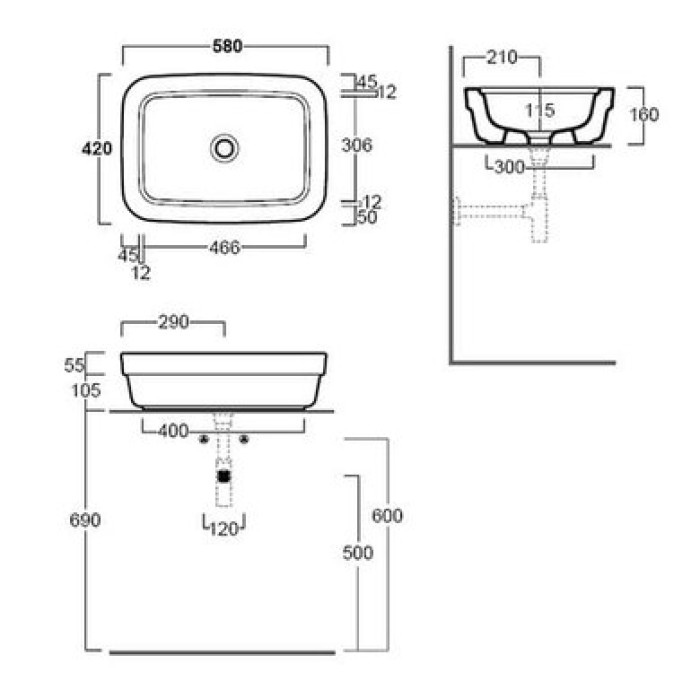 Керамическая раковина 58 см Simas Evolution EVO 10 Керамическая раковина 58 см Simas Evolution EVO 10