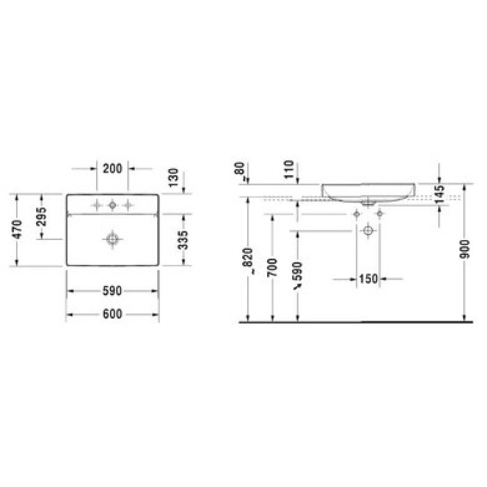 Плитка керамогранит Керамическая раковина 60 см Duravit DuraSquare 2354600041 для пола