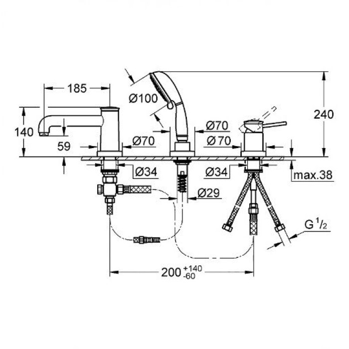 Grohe BauClassic Комплект для ванны на 3 отверстия (2511800A)