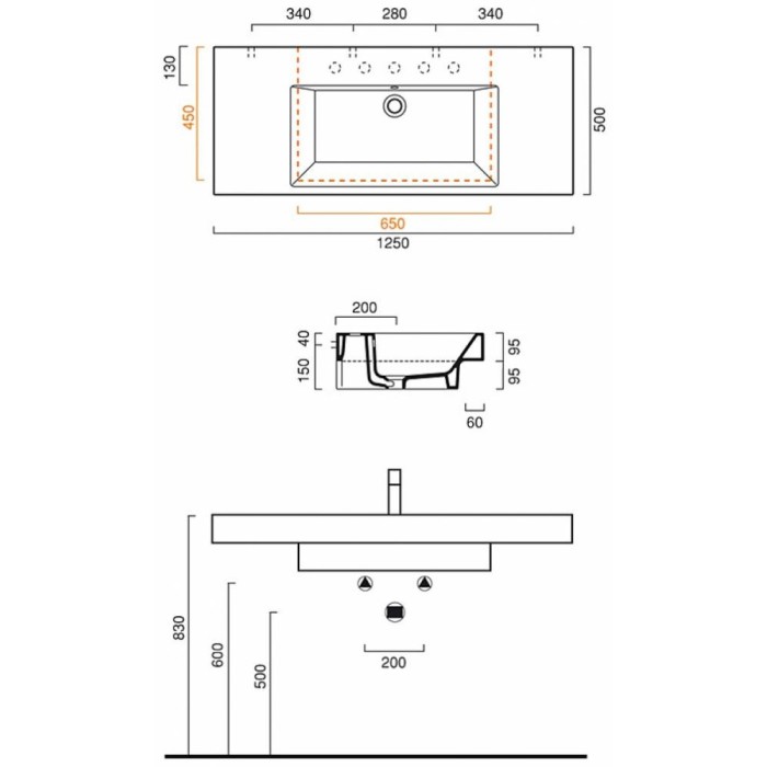 Керамическая раковина 125 см Catalano Zero