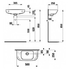 Раковина Laufen Pro B H8169570001061 отверстие для смесителя справа