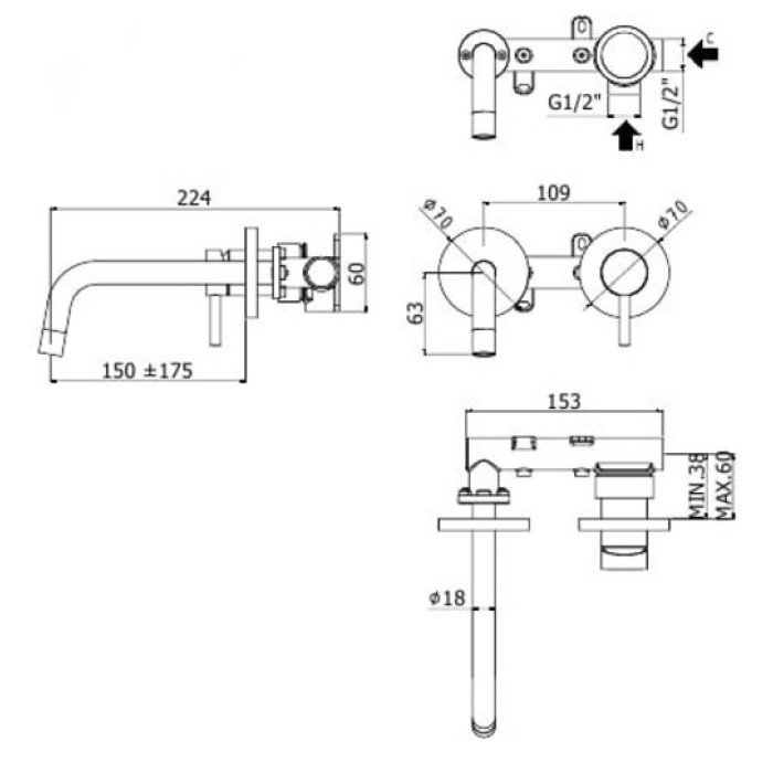Смеситель для раковины Paffoni Light, 175 мм (LI0CRG1017)