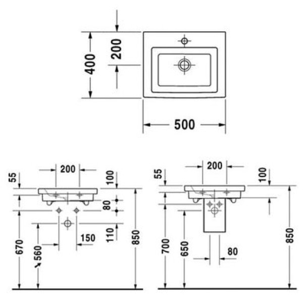 Плитка керамогранит Керамическая раковина 50 см Duravit 2nd floor 0790500000 для пола