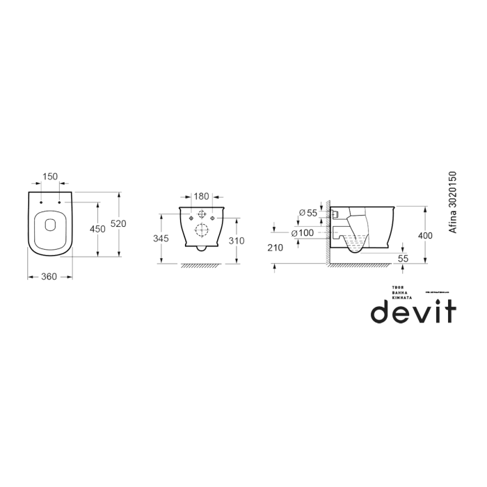 Унитаз подвесной Devit Afina 3020150 + крышка soft-close, quickfix Унитаз подвесной Devit Afina 3020150 + крышка soft-close, quickfix