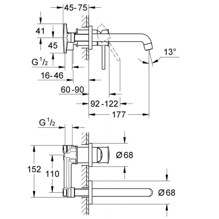 Grohe BauClassic Смеситель для раковины скрытого монтажа (20292000) Grohe BauClassic Смеситель для раковины скрытого монтажа (20292000)