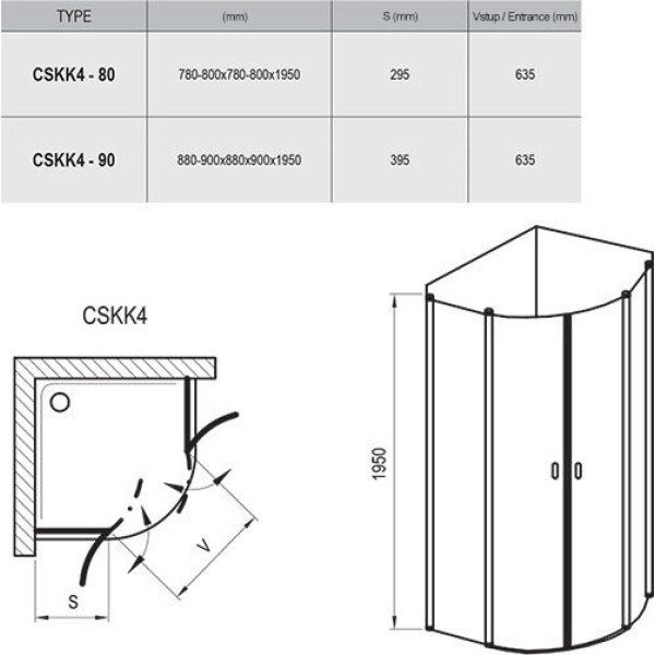 Душевая кабина Ravak CSKK4- 80 Белый Transparent