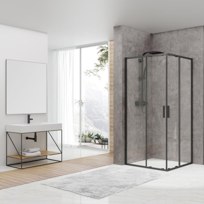 DEVIT FEN2140B ART 2.0 Кабина душевая, квадратная, раздвижная, цвет - чёрный матовый, 90х90, без поддона, стекло прозрачное