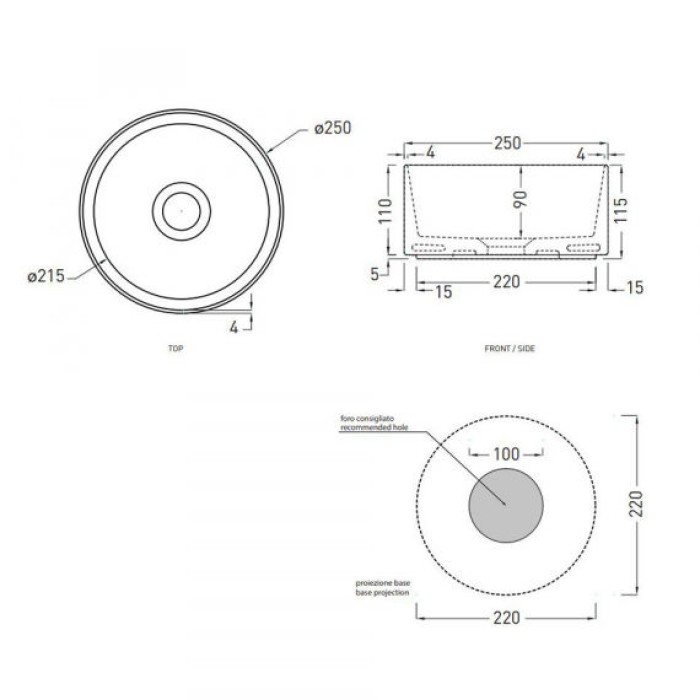 Раковина накладная 25 см Cielo Shui Comfort Minimo