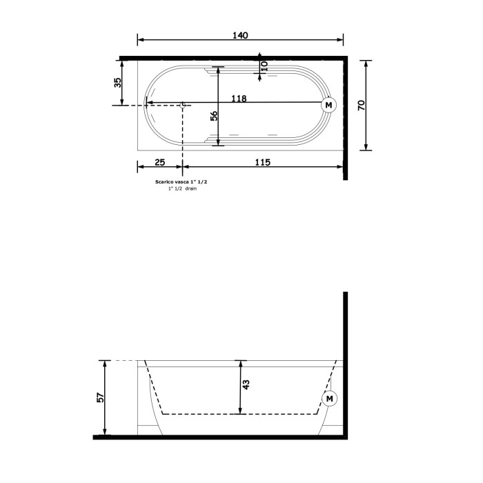 Gruppo Treesse Cristina Ванна прямоугольная 140x70xh56 см